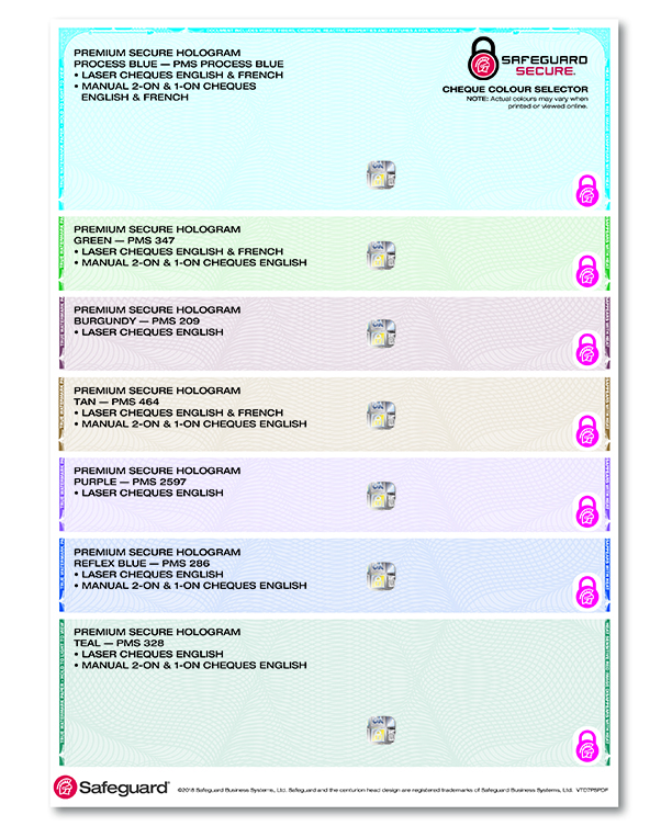 Premium Secure Laser Cheque Colour Guide