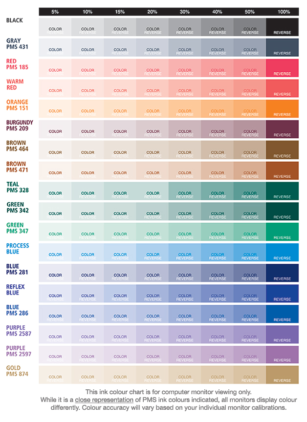 Standard Ink Colours 