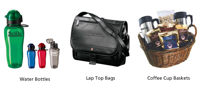 Water bottles, laptop bags, coffee cup baskets