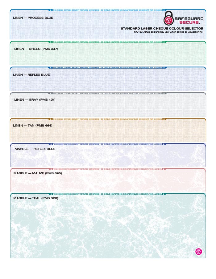 Standard Secure Laser Cheque Colour Guide