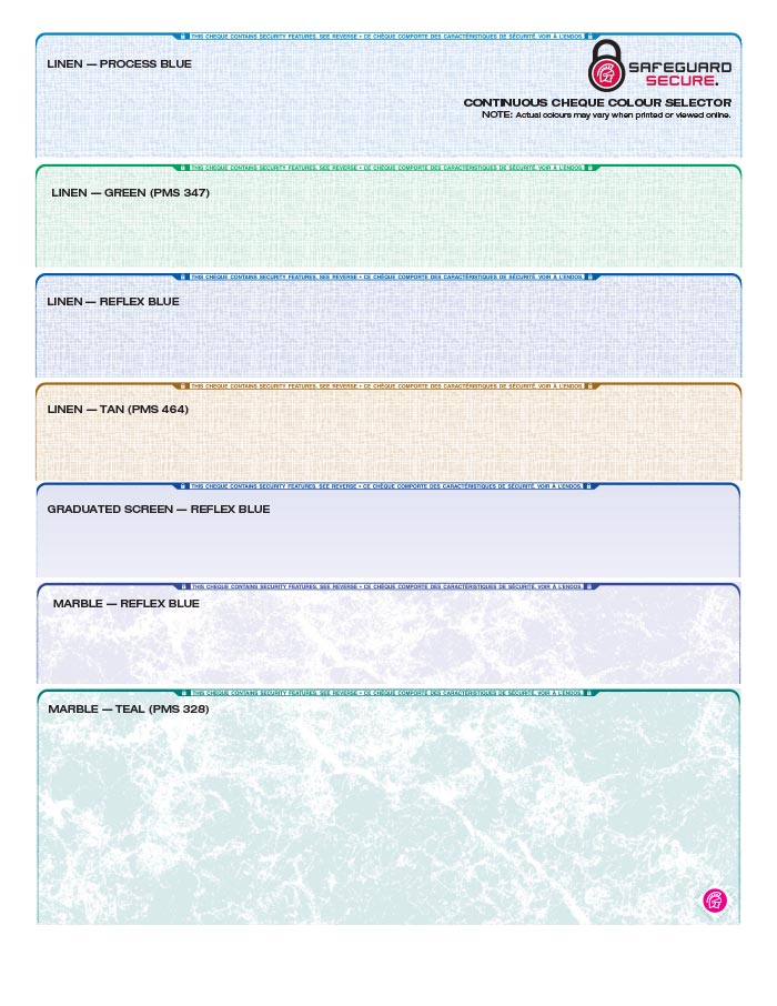 Continuous Cheque Colour Guide Continuous Cheque Colour Guide